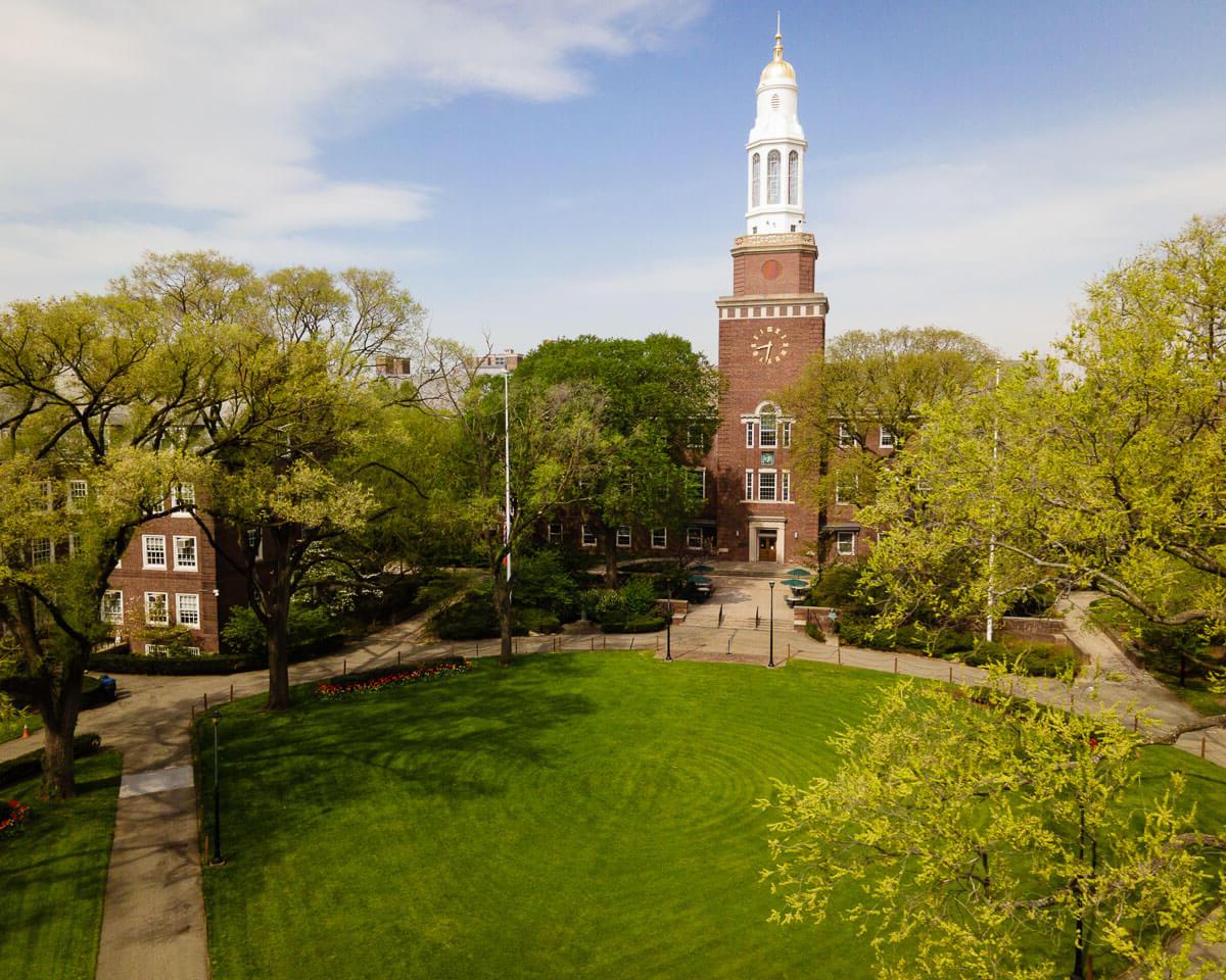 The Brooklyn College campus with a view of the Library and East Quad